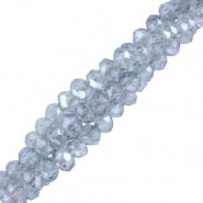 Faceted glass beads 3x2mm disc - Light lagoon blue-pearl shine coating